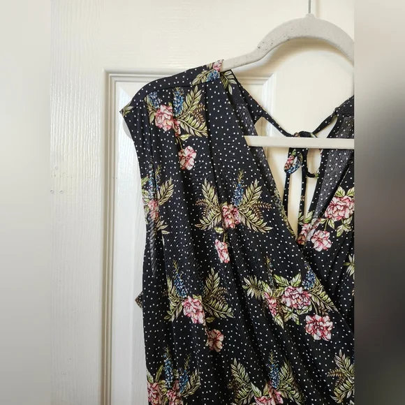 CAbi Black Pink Floral Polka Dot Jumpsuit W Pockets L - Picture 3 of 9